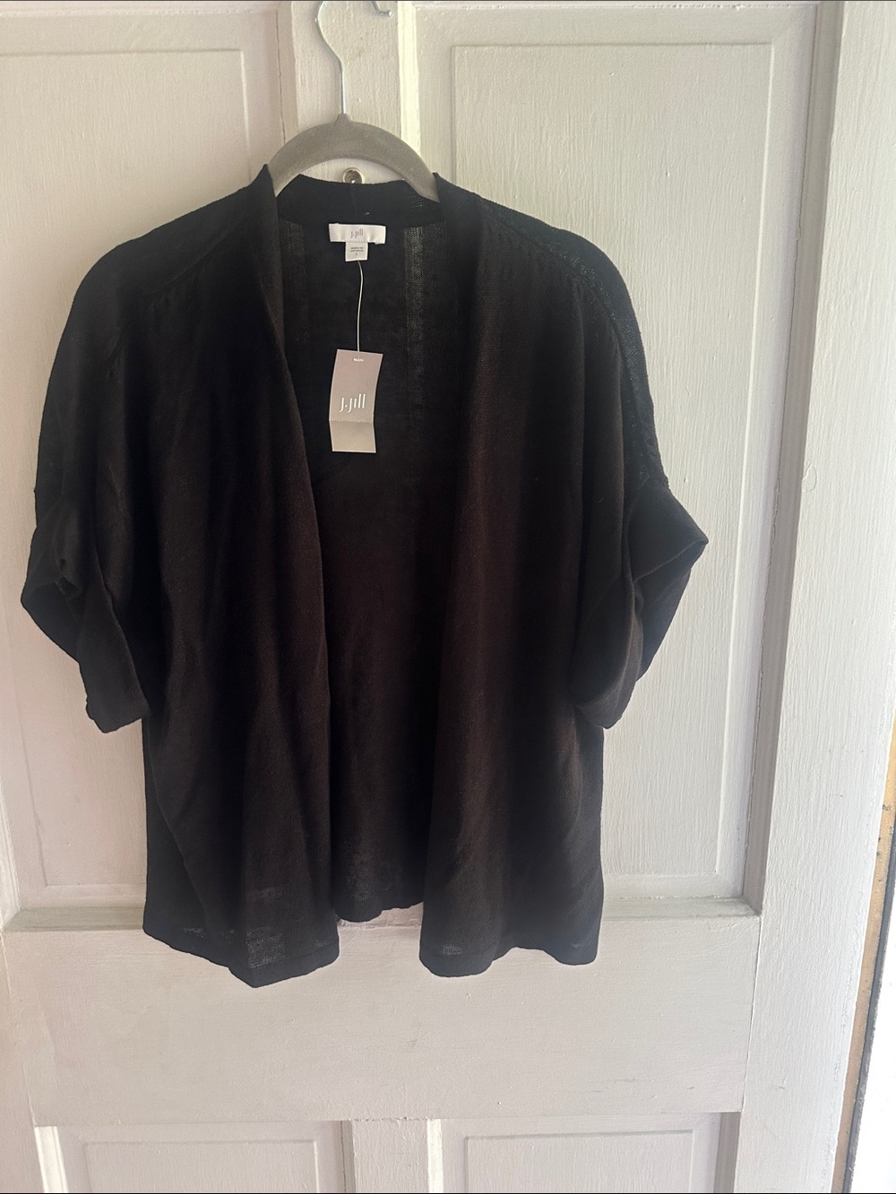 J. Jill Black Open-Front linen blend Lightweight Cardigan
